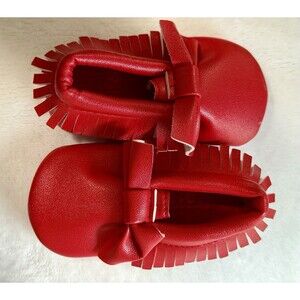 Romirus Baby Leather Bowknot Tassel Moccasin Red Infant Size 3
